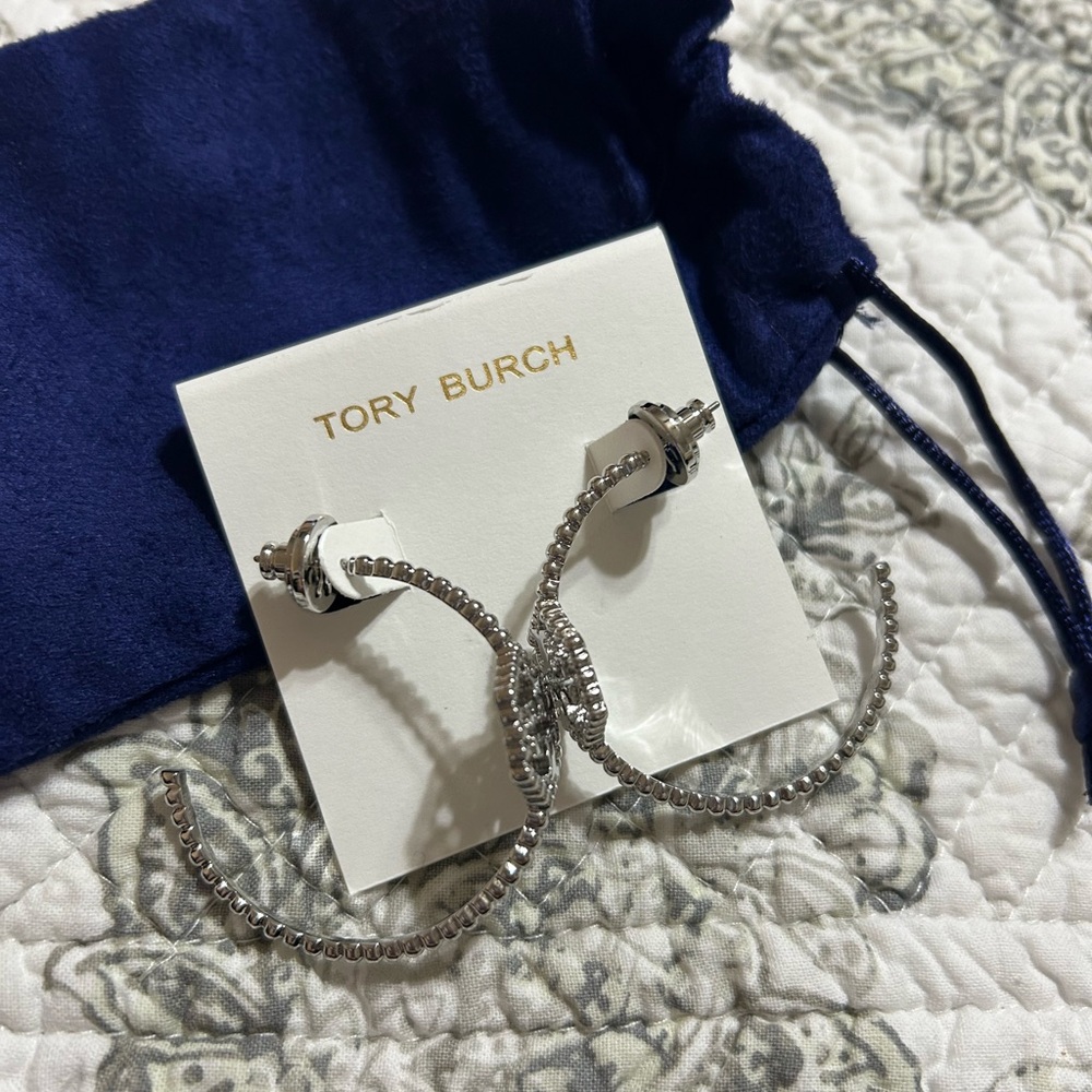 NWT Tory Burch silver hoops